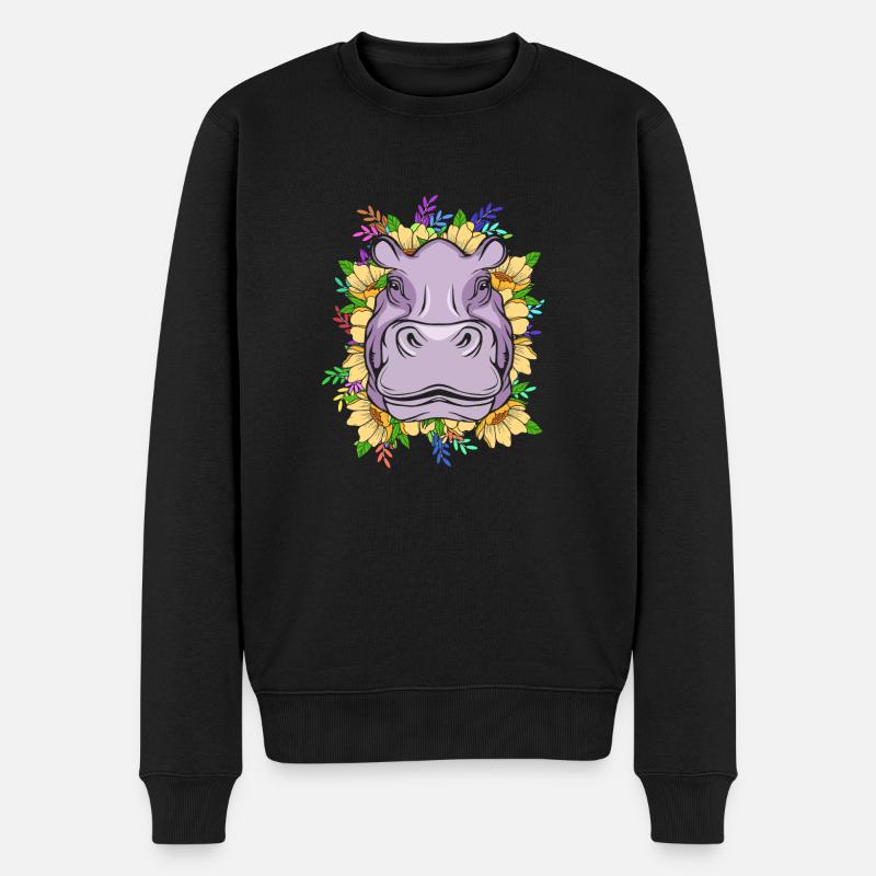Nilpferd - Männer Premium Bio Pullover - Schwarz