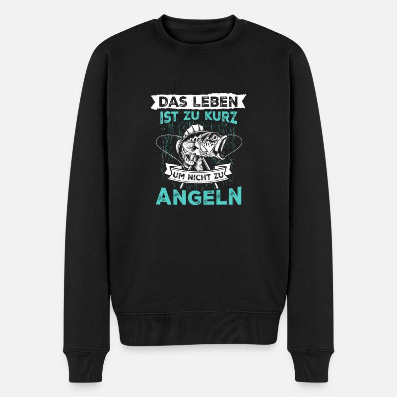 Das Leben Ist Zu Kurz Um Nicht Zu Angeln - Männer Premium Bio Pullover - Schwarz