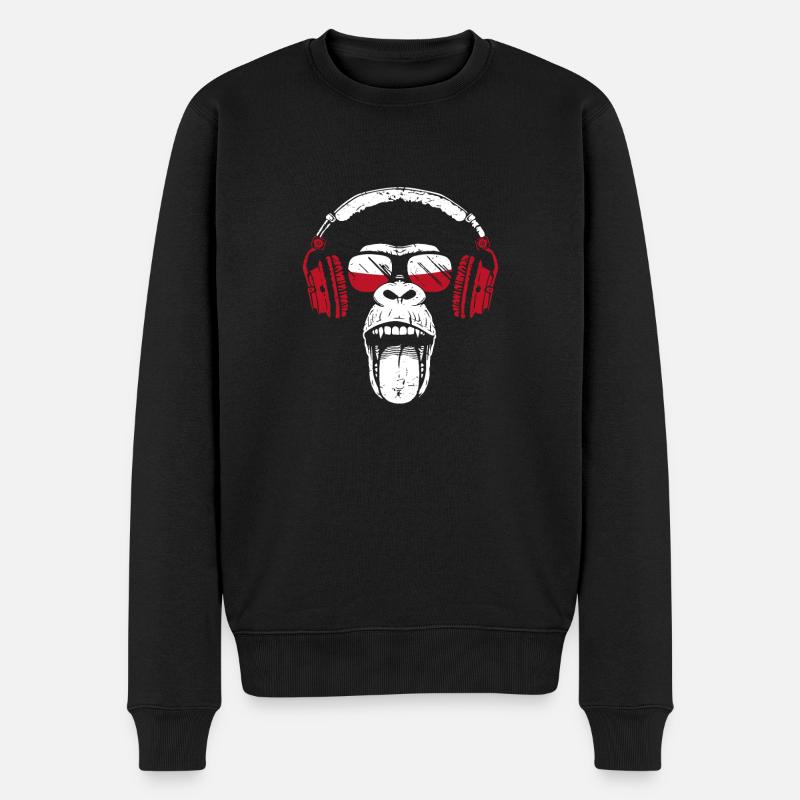 Affe mit Headset Musik Polen - Männer Premium Bio Pullover - Schwarz