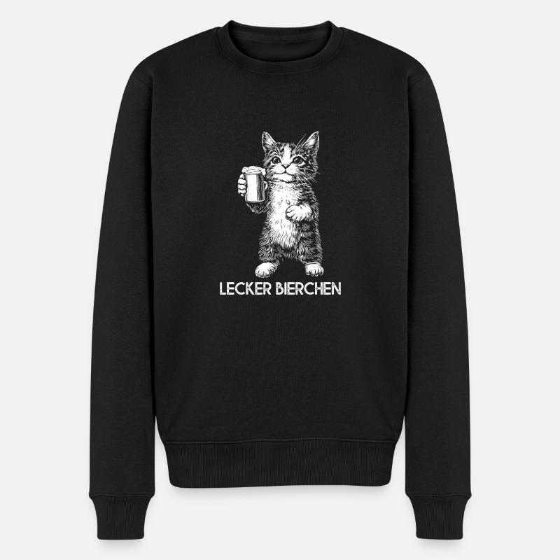 Lecker Bierchen Katze mit Bier - Männer Premium Bio Pullover - Schwarz