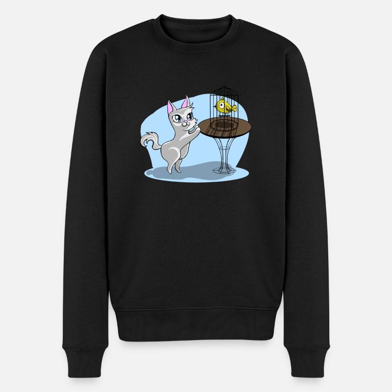 Chat avec oiseau - Pull Premium bio Homme - noir