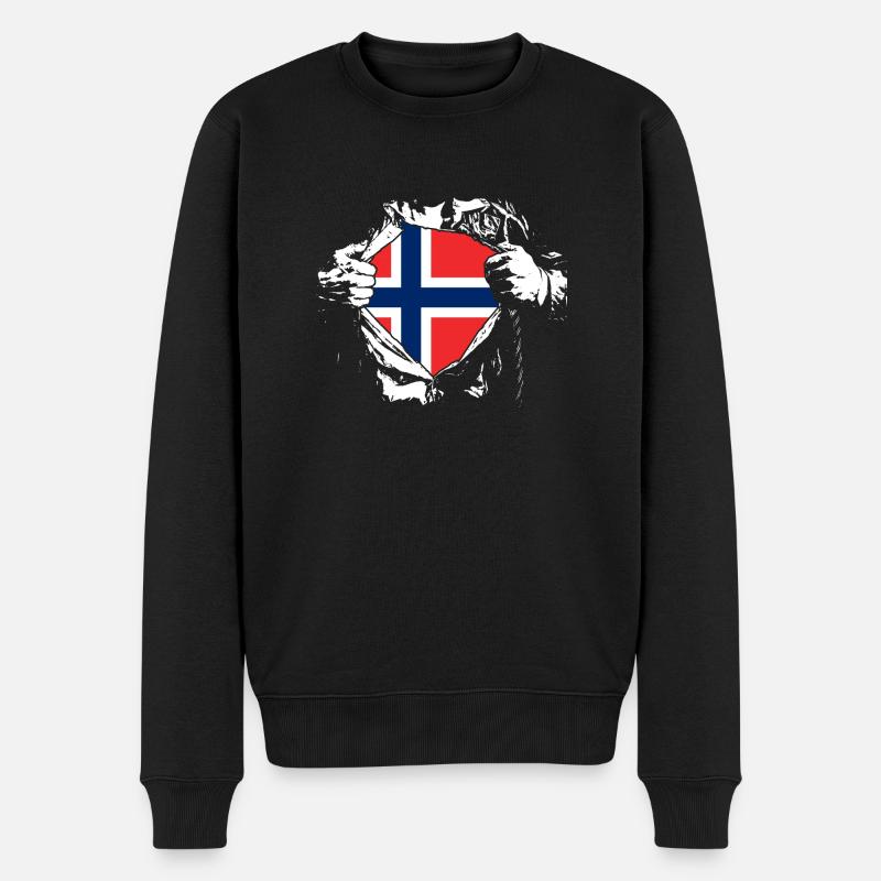 Ich liebe Norwegen - Superheld - Männer Premium Bio Pullover - Schwarz