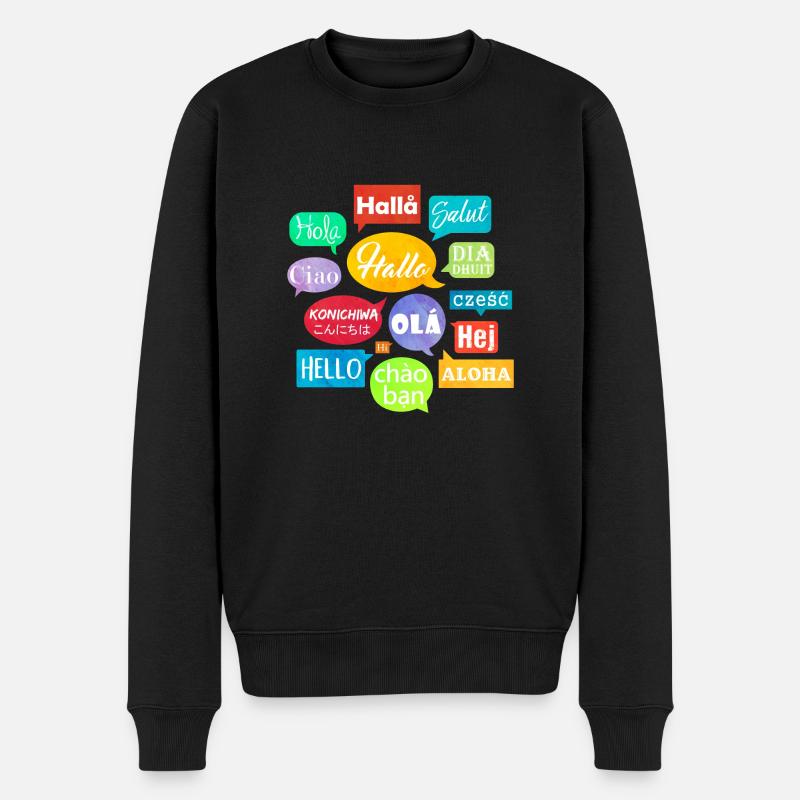Hallo (Sprechblasen) - Männer Premium Bio Pullover - Schwarz