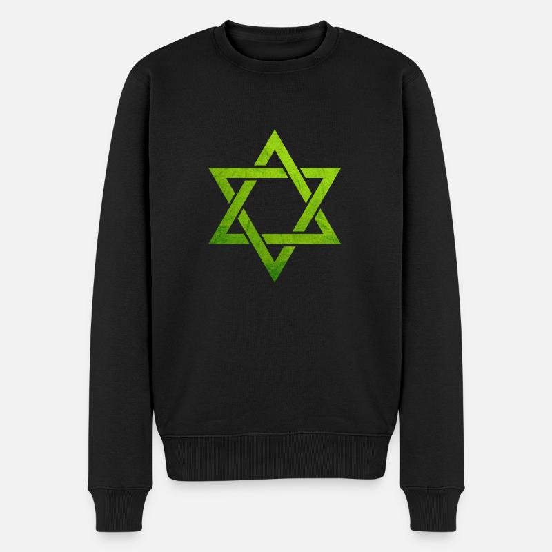 Grüne jüdische Kapuzenpullis, jüdisches Symbol des Davidsterns - Männer Premium Bio Pullover - Schwarz