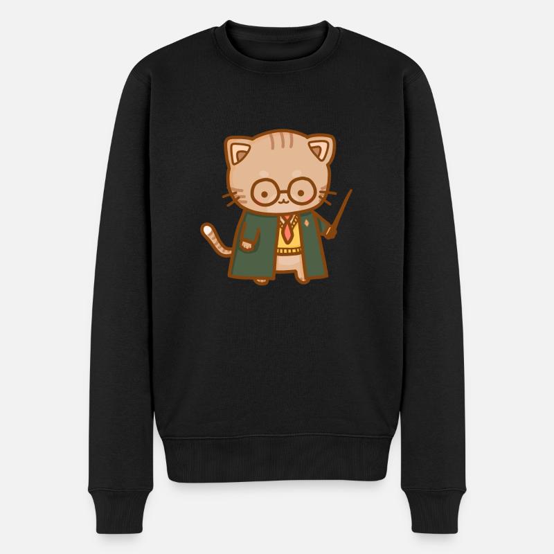simpatico gatto in uniforme scolastica e bastone - Maglione ecologico premium da uomo - nero