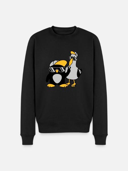 Möwe Pinguin 2 Freunde - Männer Premium Bio Pullover - Schwarz