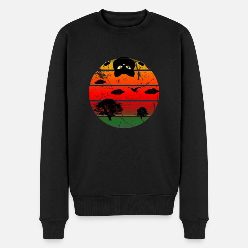 Coucher de soleil Chat - Pull Premium bio Homme - noir