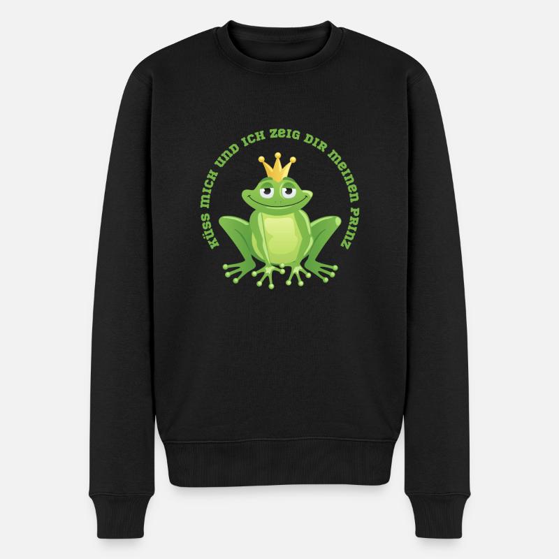 Küss mich Frosch und ich zeig dir den Prinz - Männer Premium Bio Pullover - Schwarz