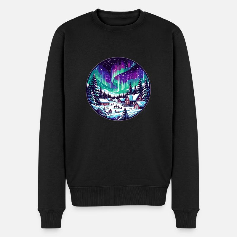 Mystische Nordlichter - Männer Premium Bio Pullover - Schwarz
