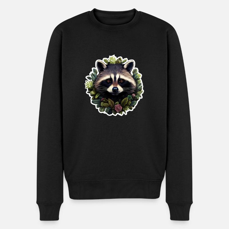 Raton laveur avec des fleurs - Pull Premium bio Homme - noir
