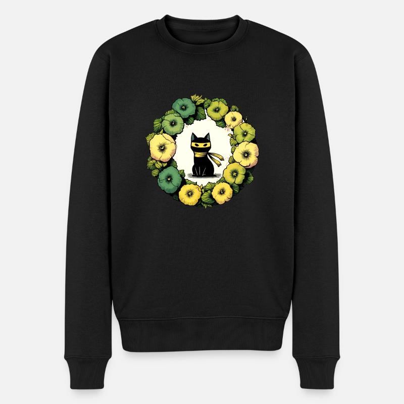 Ninja-Katze - Männer Premium Bio Pullover - Schwarz