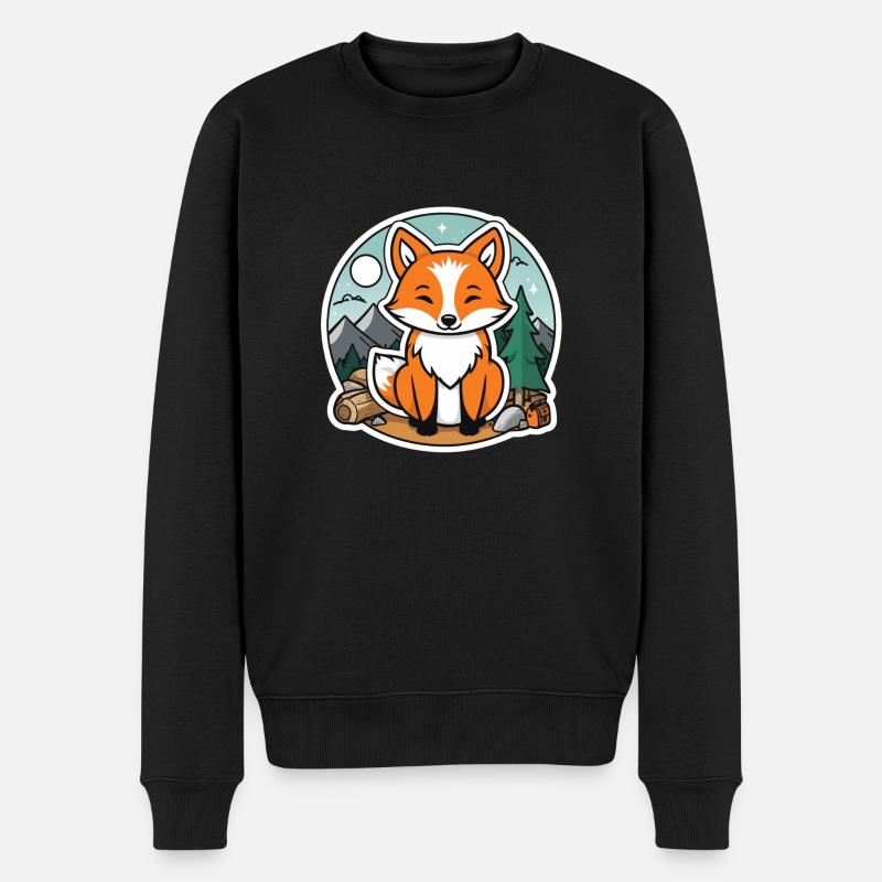 Fuchs beim Campen - Männer Premium Bio Pullover - Schwarz