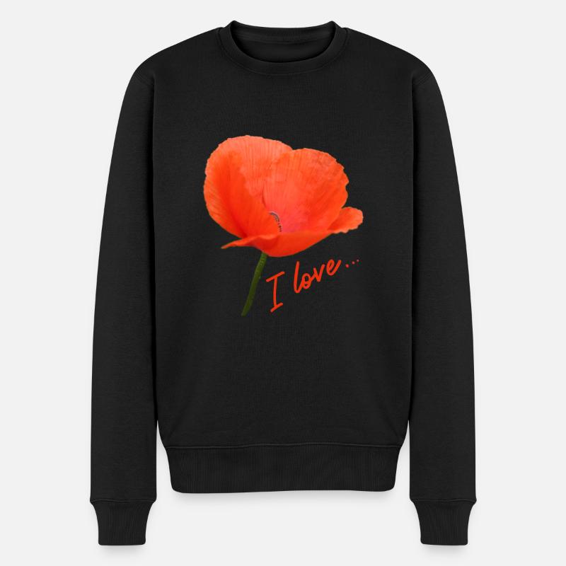 Mohn I love Mohnblume - Männer Premium Bio Pullover - Schwarz