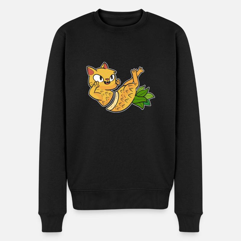 Ananas Katze - Männer Premium Bio Pullover - Schwarz