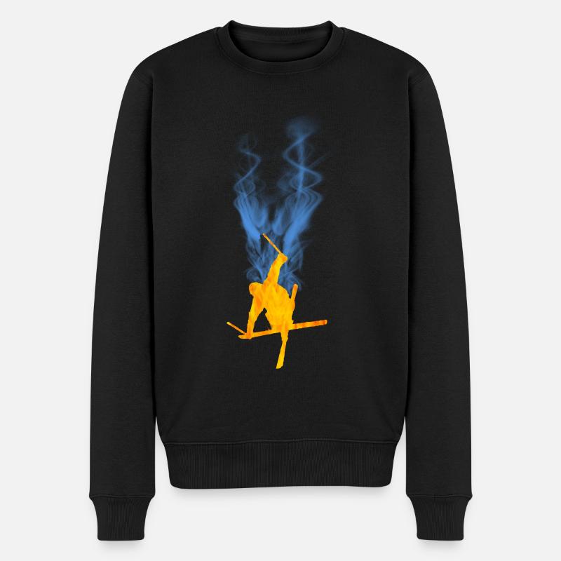 Freestyle Ski Flammen - Männer Premium Bio Pullover - Schwarz