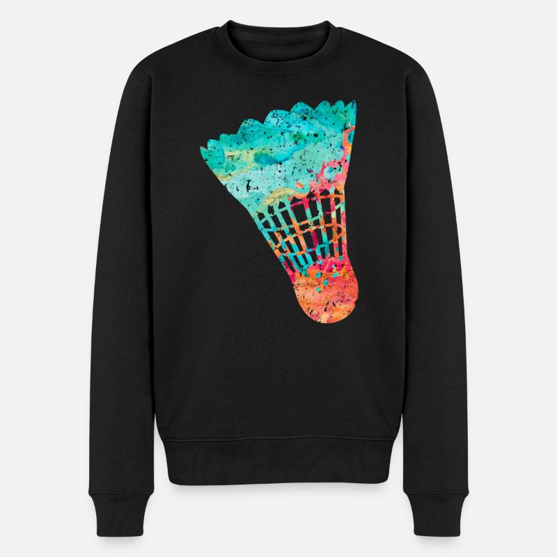 Badminton PopArt - Männer Premium Bio Pullover - Schwarz