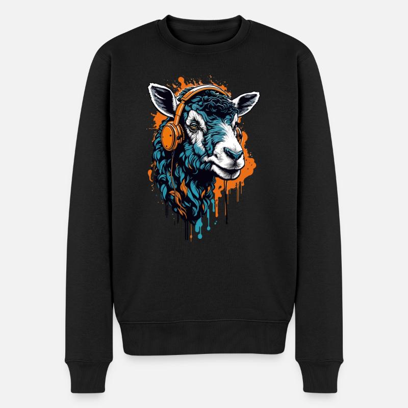 Sheep with Headphones - Männer Premium Bio Pullover - Schwarz
