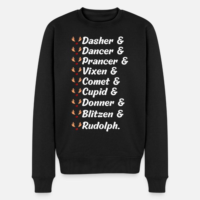 9 Rentiere vom Weihnachtsmann mit Namen - Männer Premium Bio Pullover - Schwarz