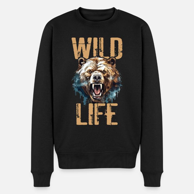 Bär Grizzlybär Brüllt Bärenkopf Natur Wildnis Wild - Männer Premium Bio Pullover - Schwarz