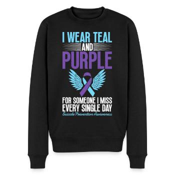 Je porte du sarcelle et du violet pour la conscience - Pull Premium bio Homme - noir - Devant - Nico (187cm)