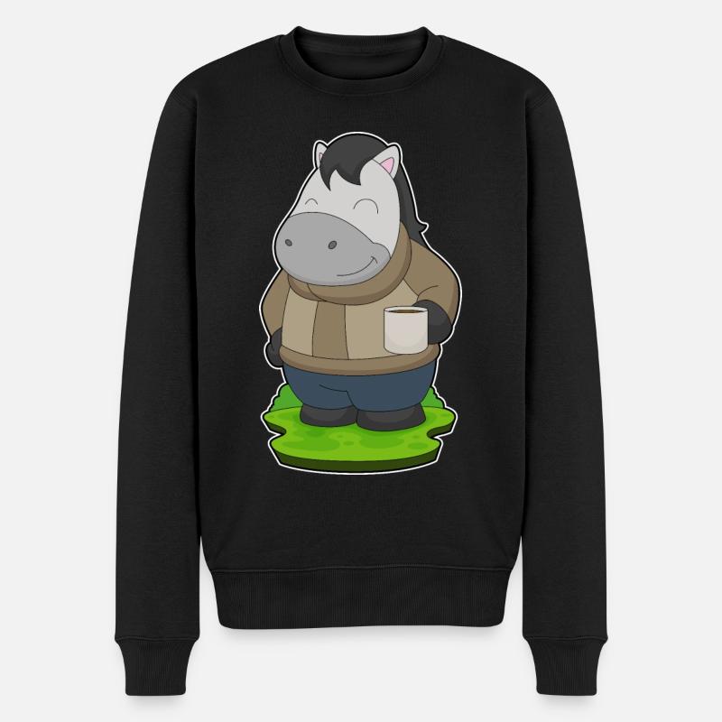 Pferd Tasse Kaffee - Männer Premium Bio Pullover - Schwarz