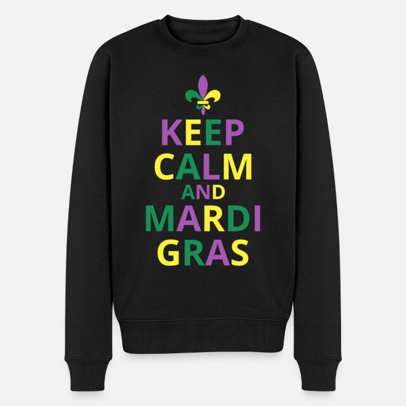 Ruhe bewahren und Mardi Gras - Männer Premium Bio Pullover - Schwarz