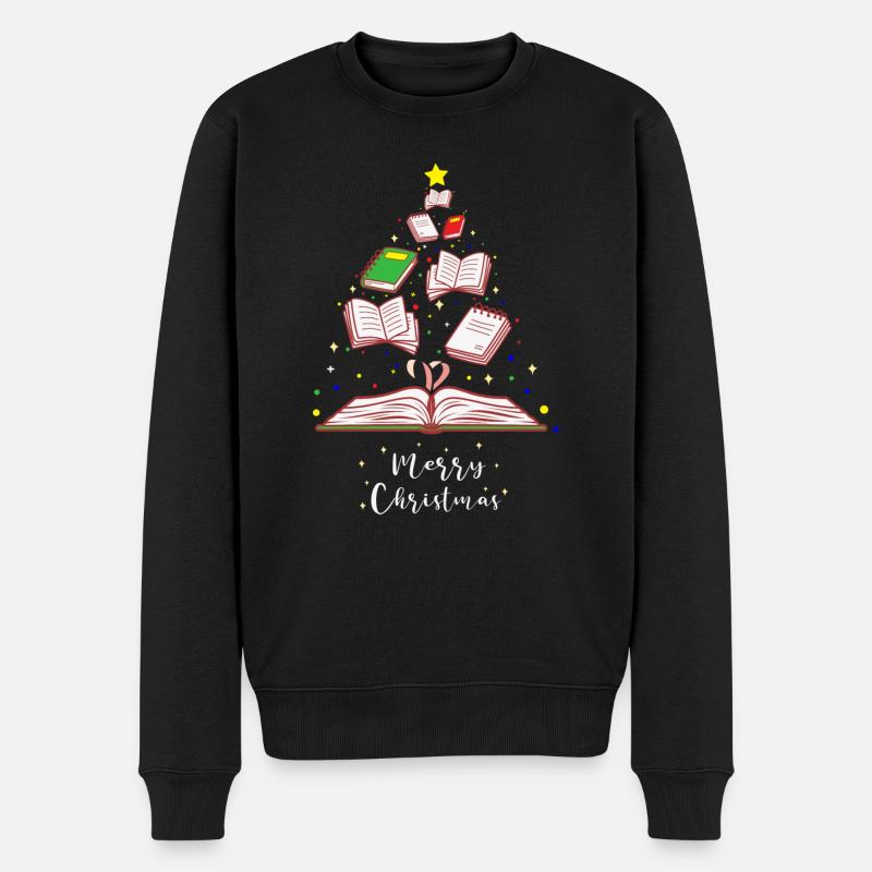 Weihnachtsbaum Bücher Frohe Weihnachten - Männer Premium Bio Pullover - Schwarz