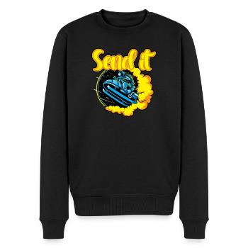 Motorschlitten Astronaut fliegt durch die Wolken - Männer Premium Bio Pullover - Schwarz - Vorne - Nico (187cm)