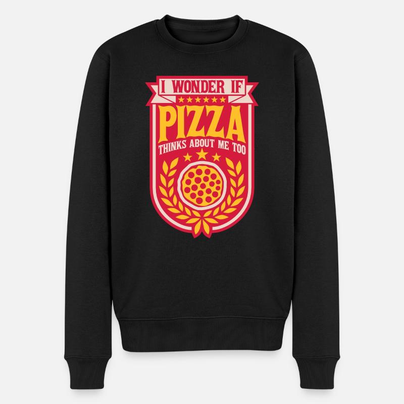 pizza thinks about me - Männer Premium Bio Pullover - Schwarz