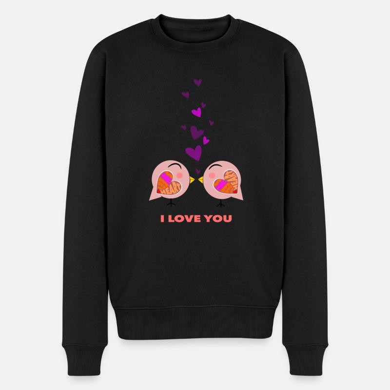 I LOVE YOU - Sweetheart Birds <3 - Männer Premium Bio Pullover - Schwarz