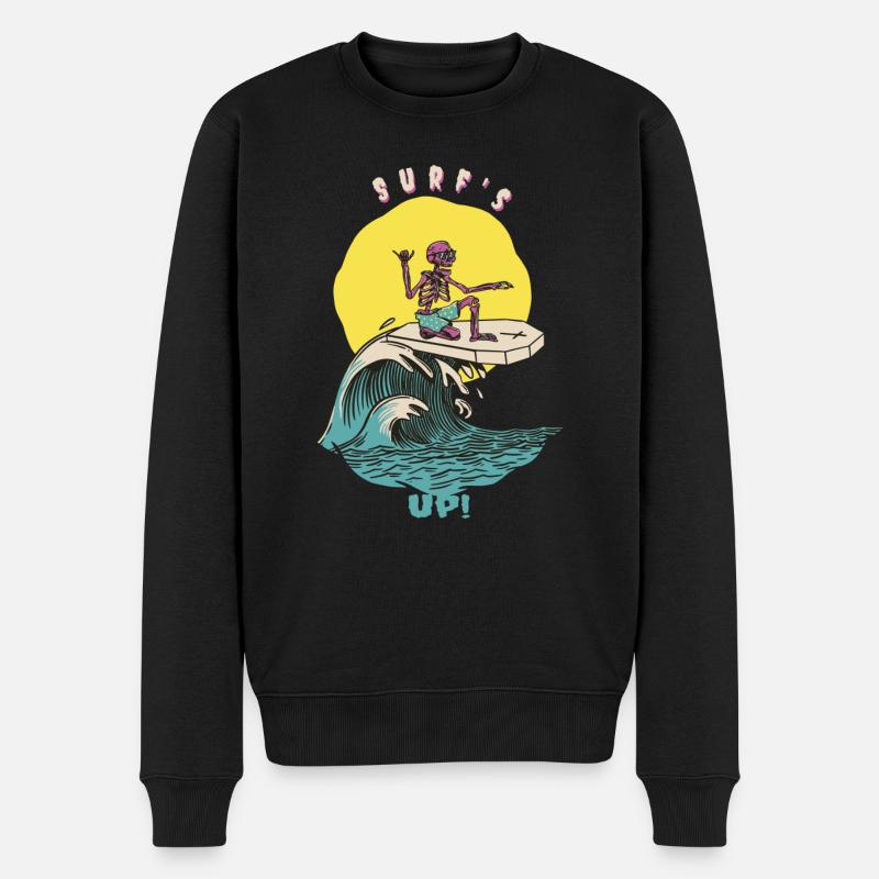 Surf's Up! Funny Retro Surfer - Männer Premium Bio Pullover - Schwarz