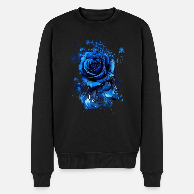 blaue rose,welle,tinte,malerei,aquarell,rose - Männer Premium Bio Pullover - Schwarz