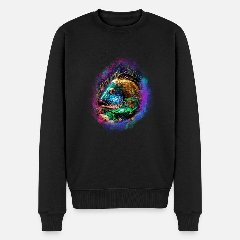 fisch,bunt,pailetten,graffiti,gold,metallic - Männer Premium Bio Pullover - Schwarz