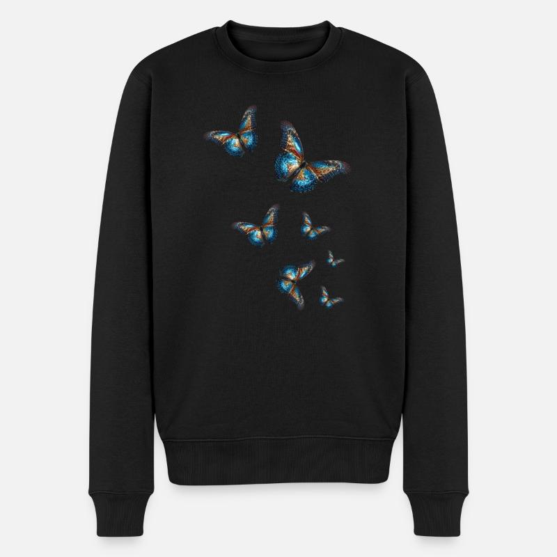 Papillons, Paillettes, Papillon, Bleu - Pull Premium bio Homme - noir