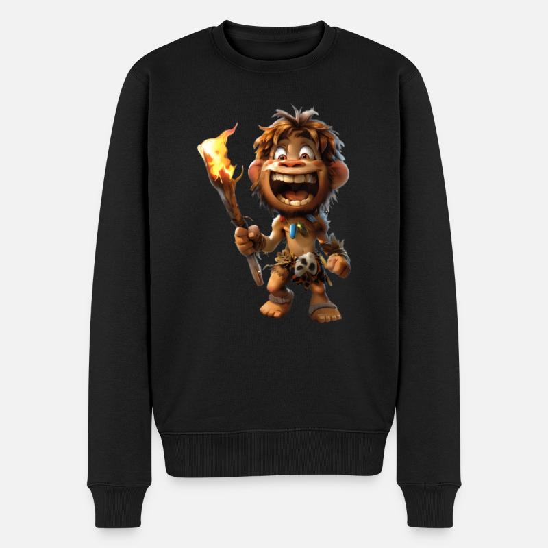 Caveman #lovely toons - Männer Premium Bio Pullover - Schwarz