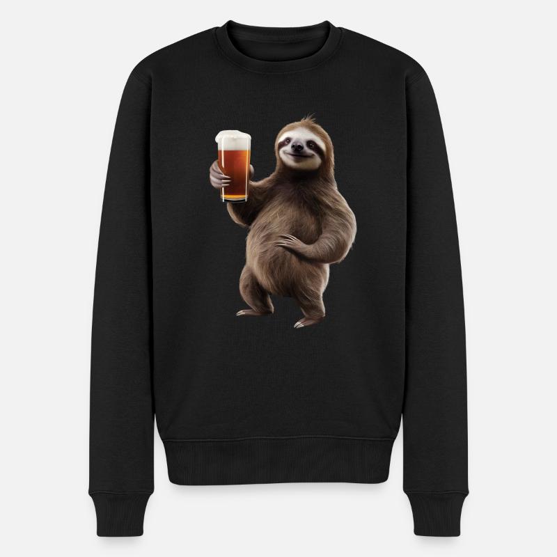 Faultier Bier - Männer Premium Bio Pullover - Schwarz
