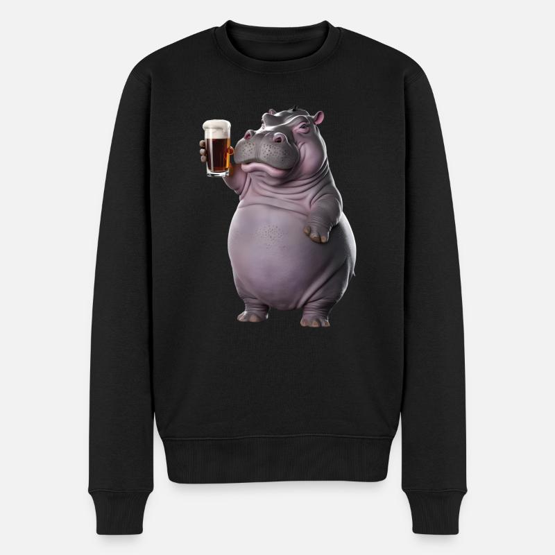 Nilpferd Bier - Männer Premium Bio Pullover - Schwarz