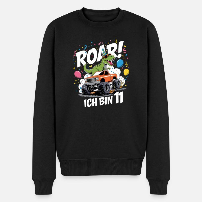 11. Geburtstag 11 Jahre Dino Monstertruck Fan - Männer Premium Bio Pullover - Schwarz