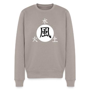 Caractères japonais feu terre eau vent - Pull Premium bio Homme - taupe - Devant - Nico (187cm)