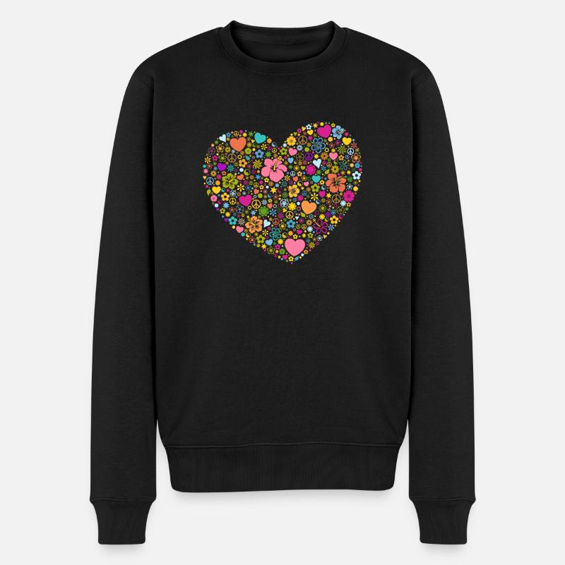 Herzen Blumen Blüten Peace-Zeichen Yin und Yang - Männer Premium Bio Pullover - Schwarz