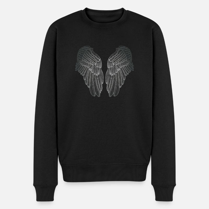 Herzförmige silberne Schutzengel-Flügel - Männer Premium Bio Pullover - Schwarz
