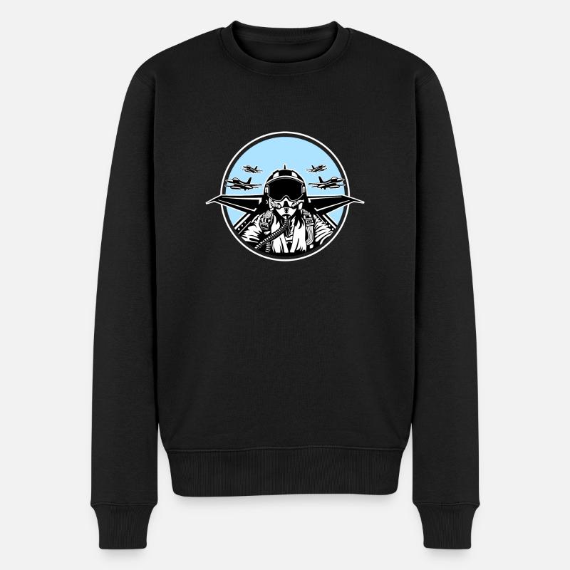 Jet Pilot / Kampfpilot 01_schwarz weiß - Männer Premium Bio Pullover - Schwarz
