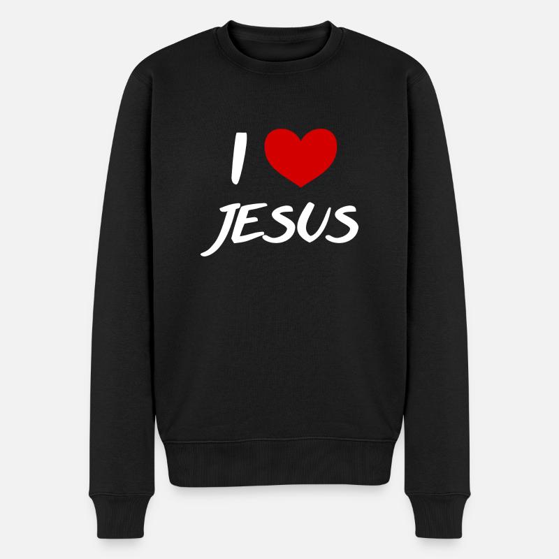 I love Jesus – Liebe Christ Gott Kirche Glaube w - Männer Premium Bio Pullover - Schwarz