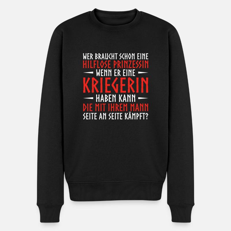 Die Kriegerin - Männer Premium Bio Pullover - Schwarz