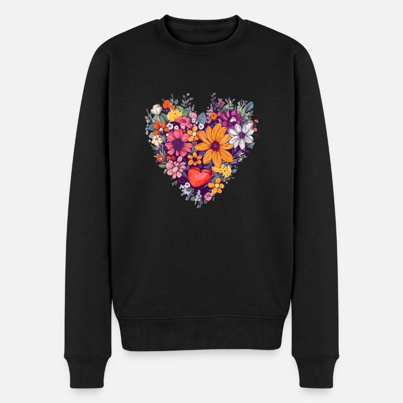 Herz aus Blumen - Männer Premium Bio Pullover - Schwarz