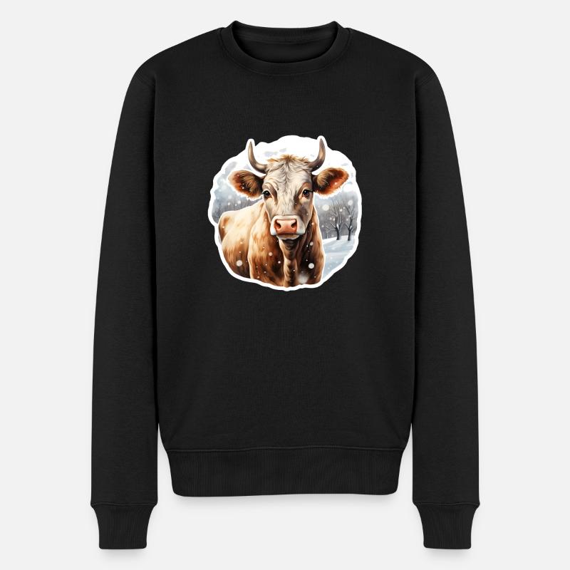 Kuh in Winterlandschaft - Männer Premium Bio Pullover - Schwarz