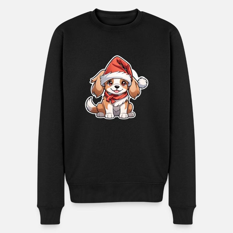 Hund mit Weihnachtsmütze - Männer Premium Bio Pullover - Schwarz