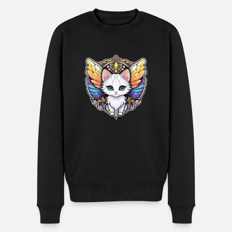 Katze mit Flügeln - Männer Premium Bio Pullover - Schwarz