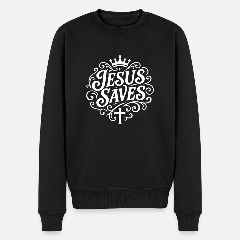Jesus Rettet Christlich - Männer Premium Bio Pullover - Schwarz