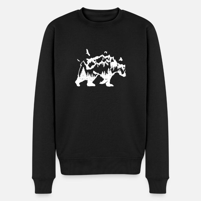 Bär - Berge - Vögle Kunst Natur Geschenk Hipster - Männer Premium Bio Pullover - Schwarz